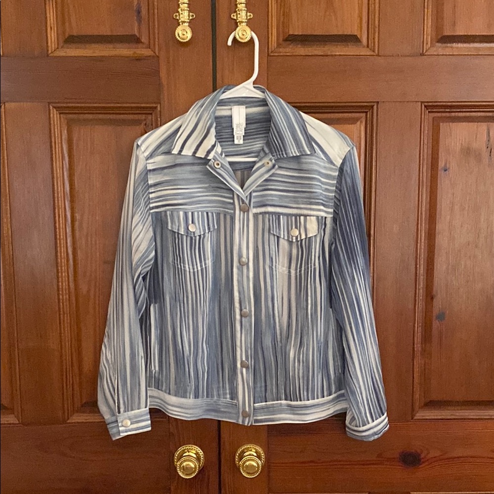 MarlaWynne Blue and White Chiffon Jacket